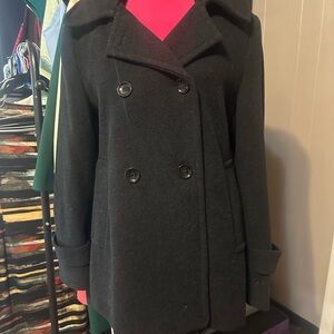 Calvin Klein Wool Blend Double-Breasted Hooded Peacoat